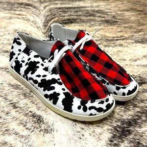 Cow Print Red Plaid Hey Dude Knock-offs